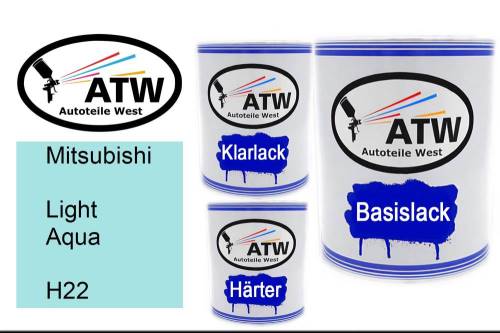 Mitsubishi, Light Aqua, H22: 1L Lackdose + 1L Klarlack + 500ml Härter - Set, von ATW Autoteile West.